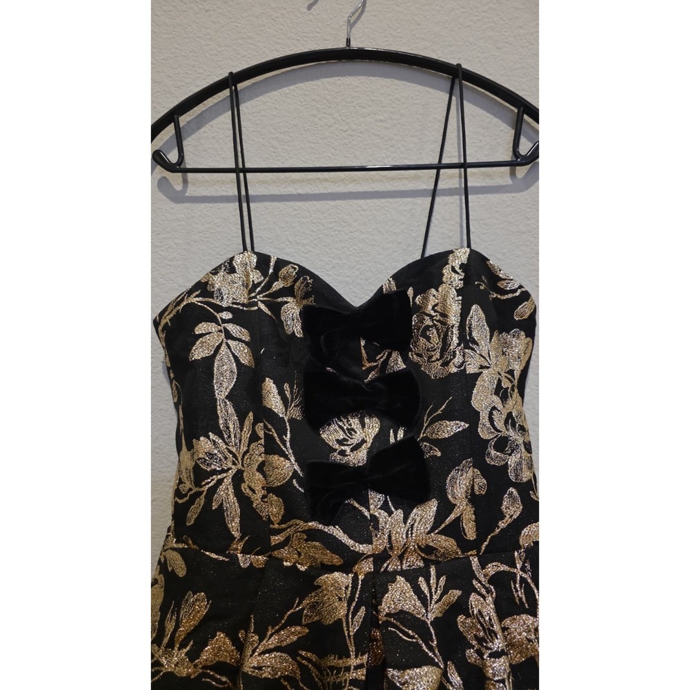 Alice + Olivia Black Gold Metallic Floral Brocade Mini Dress Bow Cocktail 2 - Picture 5 of 15